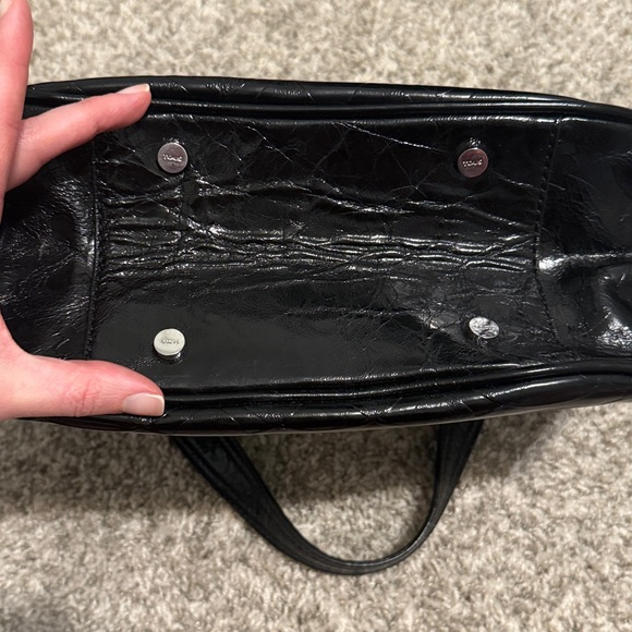 Tous Black Embossed Leather Shoulder Bag Hearts Bears Pattern - Picture 9 of 12